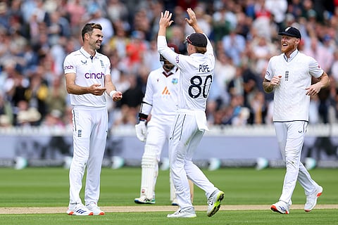 James Anderson celebrates the wicket of Jayden Seales